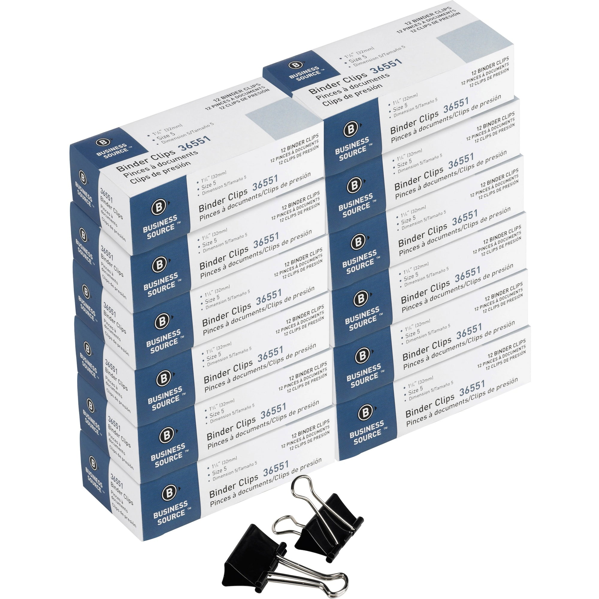 Business Source Fold-back Binder Clips - Medium - 1.3" Length - 0.63" Size Capacity - 1440 / Carton - Black - Steel