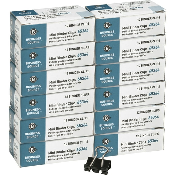 Business Source Fold-back Binder Clips - Mini - for Paper - 144 / Box - Tempered Steel, Nickel Plated | Bundle of 5