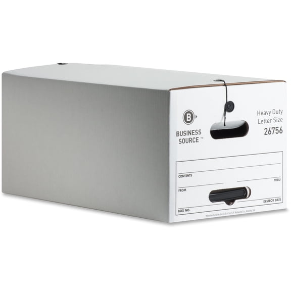 Business Source Heavy Duty Letter Size Storage Box - External Dimensions: 12" Width X 24" Depth X 10"height - Media Size Supported: Letter - String/button Tie Closure - Medium Duty - Stackable -