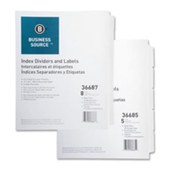 Business Source Index Dividers, 3HP, 5-Tab, 25 ST-PK, 11 in. x 8.5 in., White