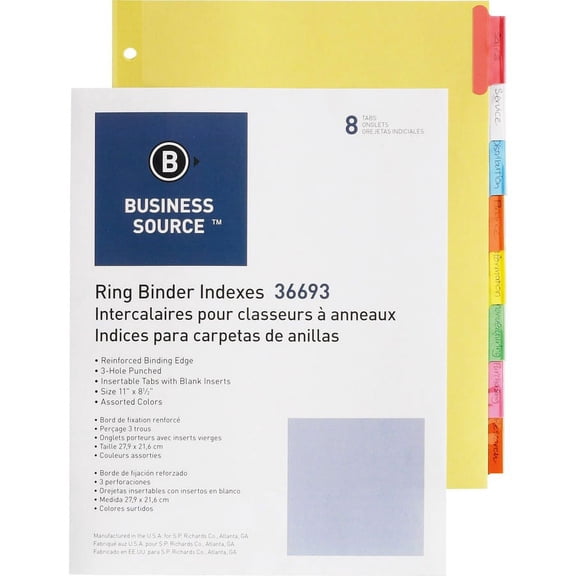 Business Source Insertable Tab Ring Binder Indexes - 8 Blank Tab(s)1.50" Tab Width - 8.5" Divider Width x 11" Divider Length - Letter - 3 Hole Punched | Bundle of 2 Sets