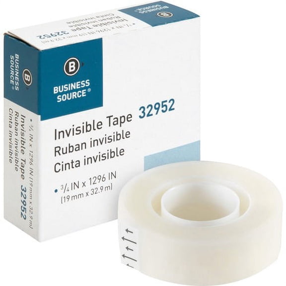 Business Source Invisible Tape Dispenser Refill Roll - 36 yd Length x 0.75" Width - 1" Core - 1 / Roll - Clear | Bundle of 10 Rolls