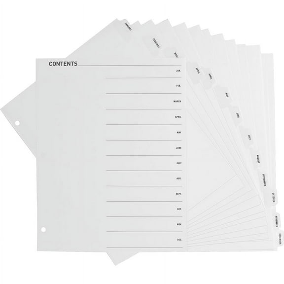 Business Source Jan-Dec Monthly Table of Contents Index Dividers - Printed Tab(s) - Month - January-December - 12 Tab(s)/Set - 8.5" Divider Width x 11 | Bundle of 2 Sets