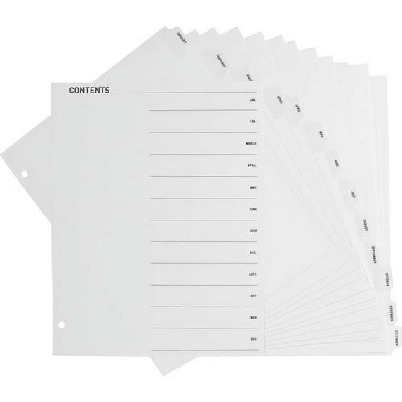 Business Source Jan-Dec Monthly Table of Contents Index Dividers - Printed Tab(s) - Month - January-December - 12 Tab(s)/Set - 8.5" Divider Width x 11" Divider Length - Letter | Bundle of 10 Sets