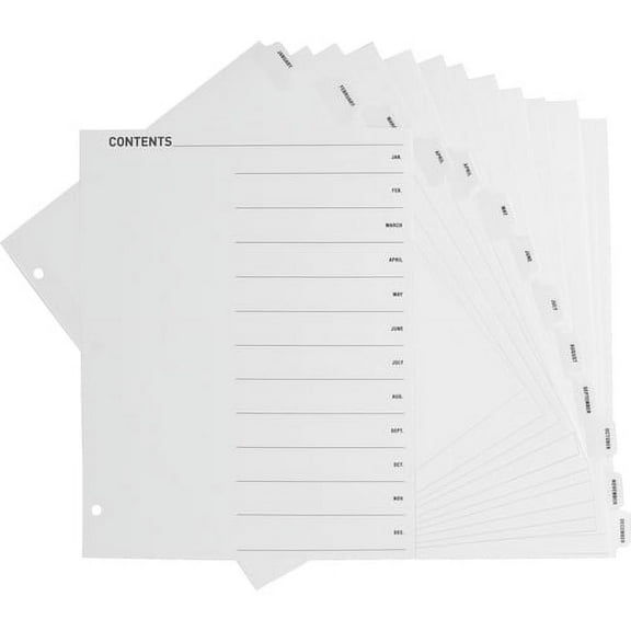 Business Source Jan-Dec Monthly Table of Contents Index Dividers - Printed Tab(s) - Month - January-December - 12 Tab(s)/Set - 8.5" Divider Width x 11" Divider Length - Letter | Bundle of 10 Sets