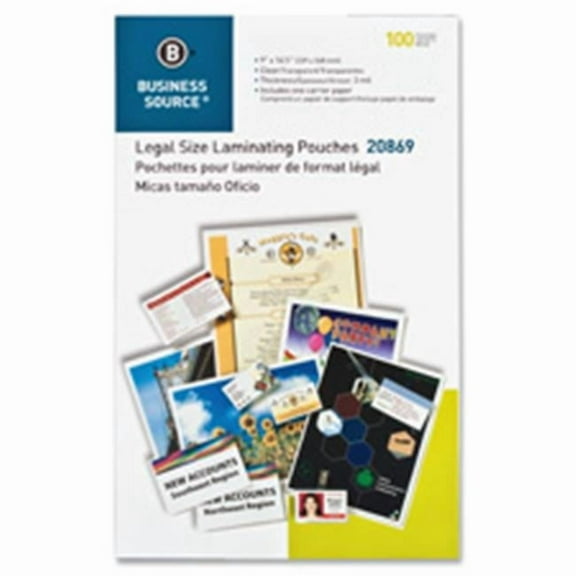 Business Source  Laminating Pouch, Legal, 3Mil, 9 in. x 14.5 in., 100-BX, Clear