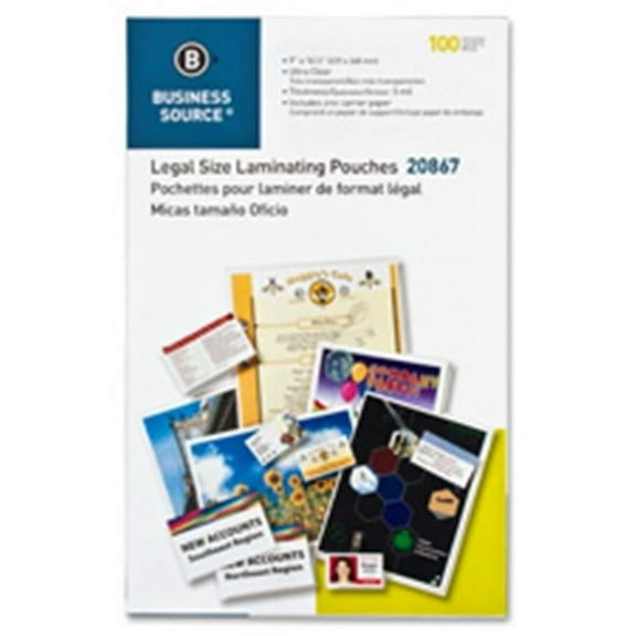 Business Source  Laminating Pouch, Lgl, 5Mil, 9 in. x 14.5 in., 100-BX, Clear