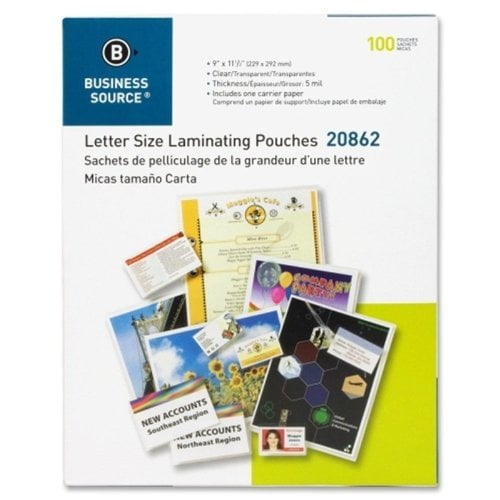 Business Source Laminating Pouch Ltr 5Mil 9"x11-1/2" 100/BX Clear 20862