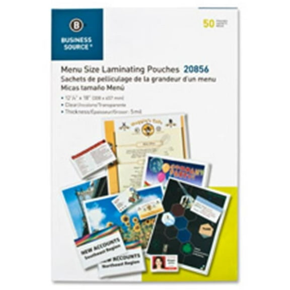 Business Source  Laminating Pouches, Letter, 5Mil, 9 in. x 11.5 in., 50-BX, Clear