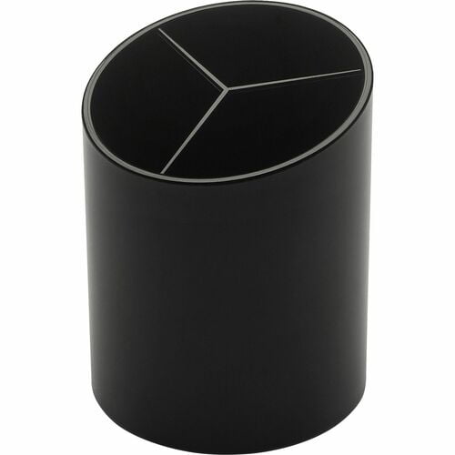 Business Source Large 3-Compartment Plastic Pencil Cup, 3" Height x 3" Width x 4.1" Depth, Black (32355) | 10-Pack (10 Total)