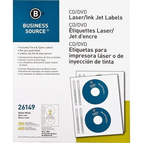 Business Source Laser/Inkjet CD/DVD Labels - 4 5/8" Diameter - Permanent Adhesive - Circle - Inkjet, Laser - White - 300 / Pack | Bundle of 2 Packs