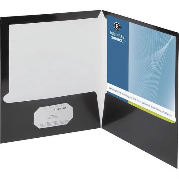 Business Source Letter Pocket Folder - 8 1/2" x 11" - 100 Sheet Capacity - 2 Internal Pocket(s) - Black - 25 / Box | Bundle of 10 Boxes
