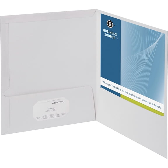 Business Source Letter Pocket Folder - 8 1/2" x 11" - 100 Sheet Capacity - 2 Internal Pocket(s) - White - 25 / Box | Bundle of 5