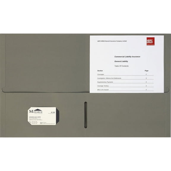 Business Source Letter Portfolio - 8 1/2" x 11" - 125 Sheet Capacity - Inside Front & Back Pocket(s) - Paper Stock - Gray - 25 / Box | Bundle of 2 Boxes