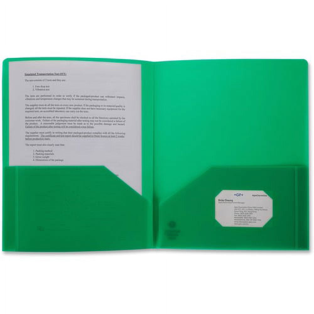 Business Source Letter Portfolio - 8 1/2" x 11" - 30 Sheet Capacity - 2 Pocket(s) - Poly - Green - 1 Each | Bundle of 10 Each