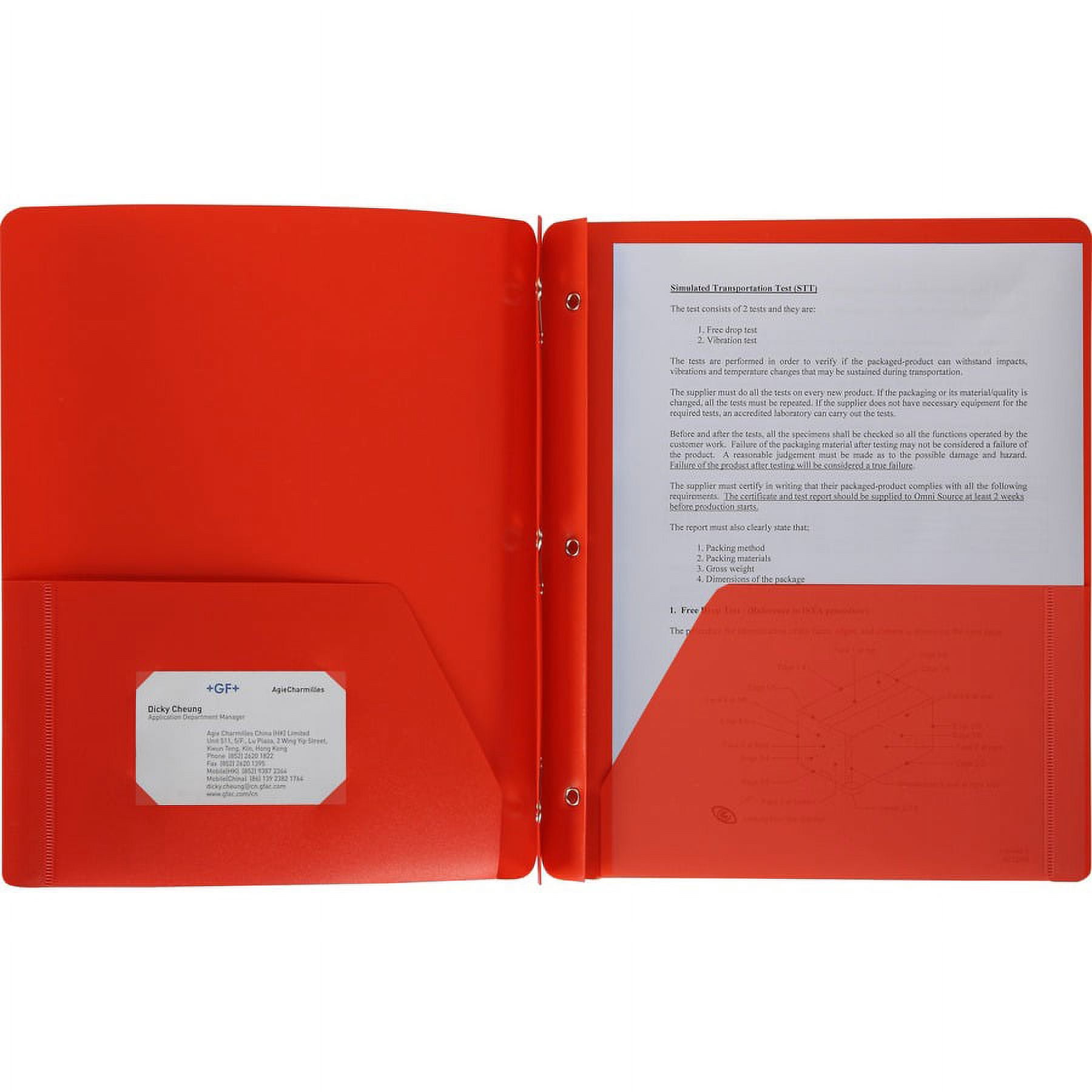 Business Source Letter Portfolio - 8 1/2" x 11" - 50 Sheet Capacity - 3 x Prong Fastener(s) - 2 Pocket(s) - Poly - Red - 1 Each | Bundle of 5