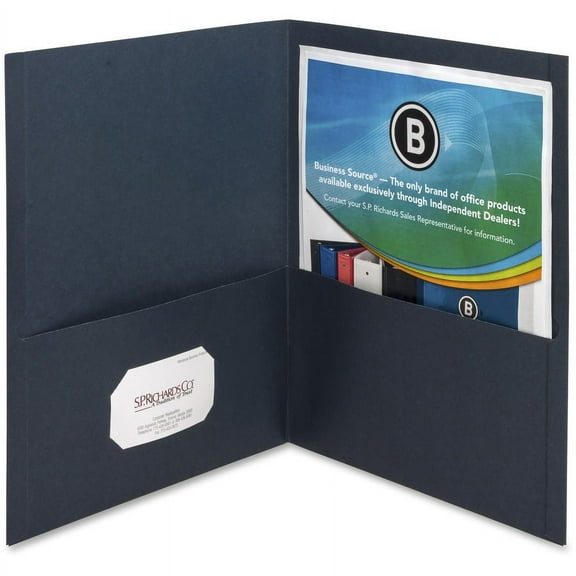 Business Source Letter Recycled Pocket Folder - 8 1/2" x 11" - 125 Sheet Capacity - 2 Inside Front & Back Pocket(s) - Paper - Dark Blue - 35% Recycled | Bundle of 2 Boxes