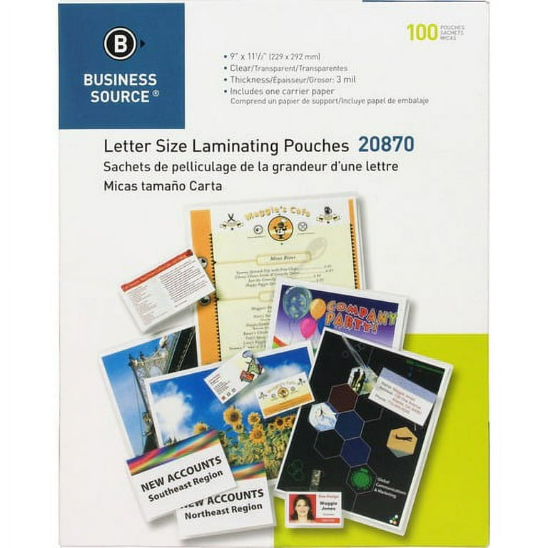 Business Source Letter Size Laminating Pouches - Sealed Long Side - Laminating Pouch/Sheet Size: 9 Business Source Letter Size Laminating Pouches - Sealed Long Side - Laminating Pouch/Sheet Size: 9