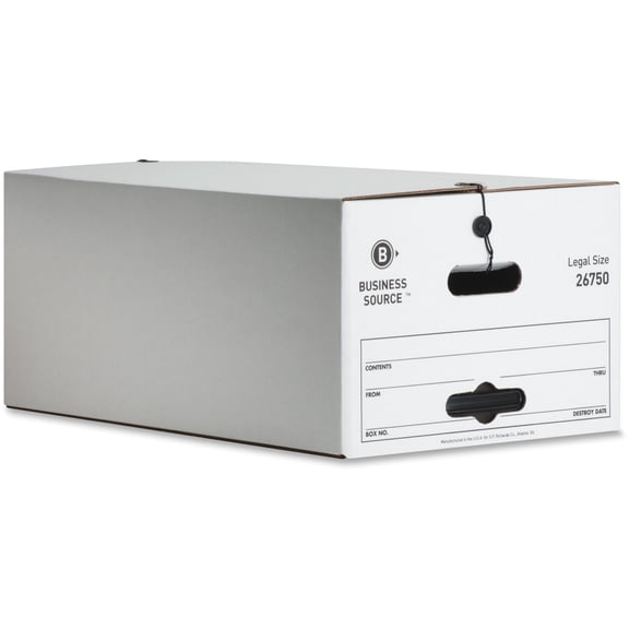Business Source Light Duty Legal Size Storage Box - External Dimensions: 15" Width X 24" Depth X 10"height - Media Size Supported: Legal - String/button Tie Closure - Light Duty - Stackable - White -