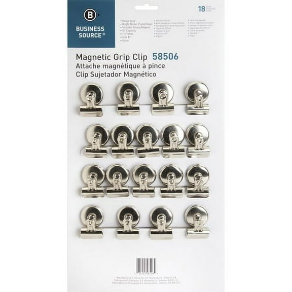 Business Source Magnetic Grip Clips Pack - No. 1 - 1.3" Width - for Paper - Magnetic, Heavy Duty - 18 / Box - Silver | Bundle of 10 Boxes
