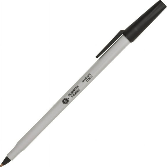 Business Source Medium Point Ballpoint Stick Pens - Medium Pen Point - Black - Light Gray Barrel - Stainless Steel Tip - 1 Dozen | Bundle of 2 Dozen