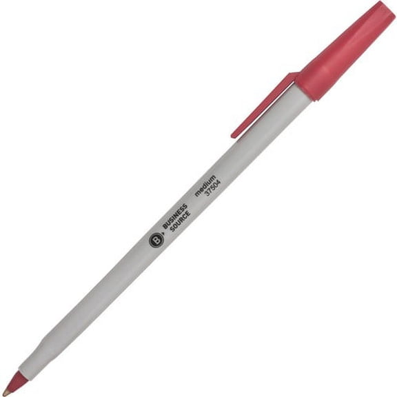 Business Source Medium Point Ballpoint Stick Pens - Medium Pen Point - Red - Light Gray Barrel - Stainless Steel Tip - 1 Dozen | Bundle of 10 Dozen