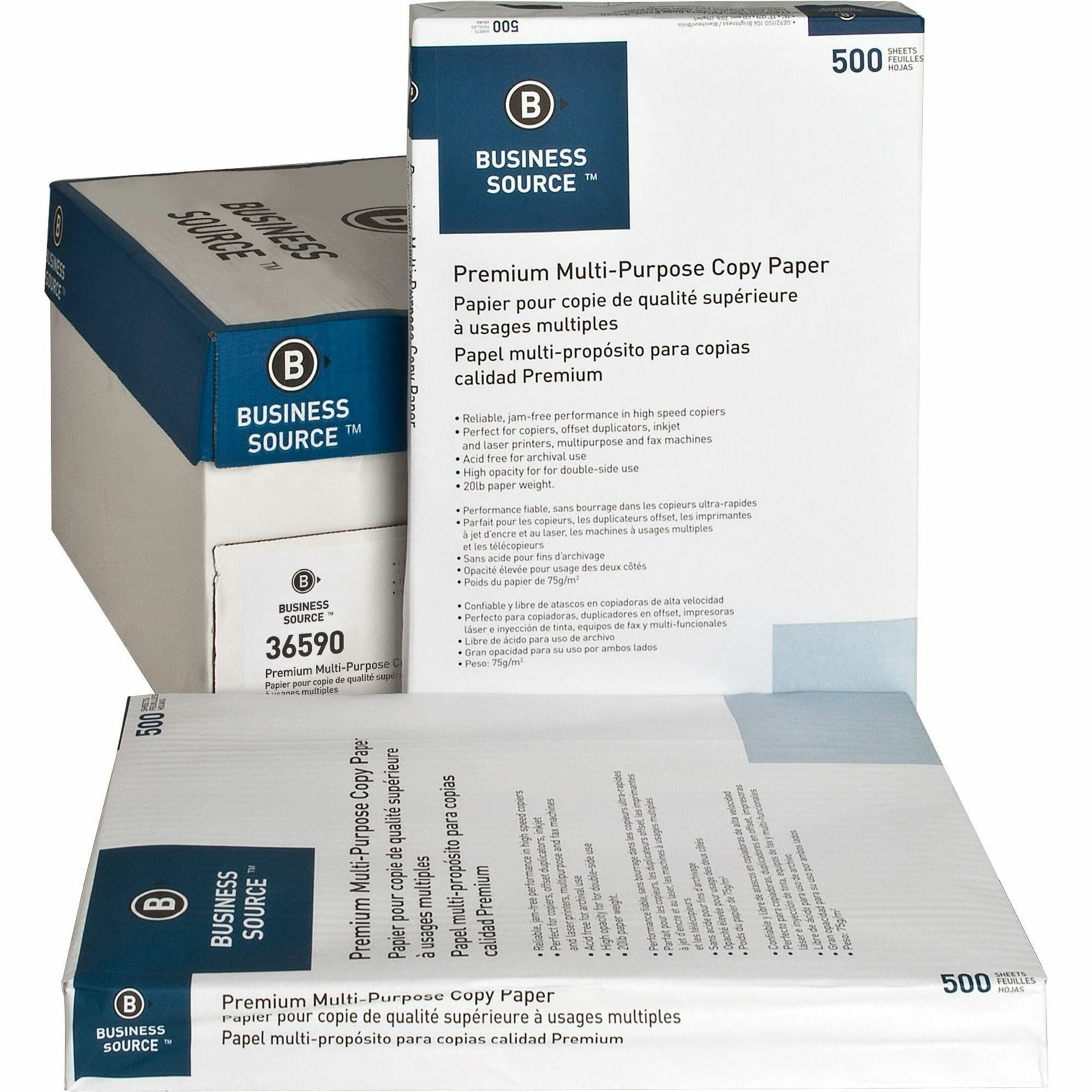 Business Source, BSN36590, Premium Multipurpose Copy Paper, 2500 / Carton, White