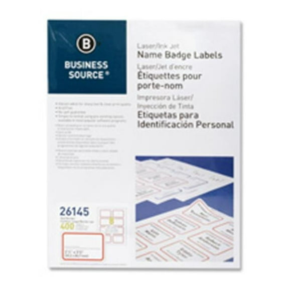 Business Source  Name Badge Labels- Plain White - 2.33 in. x 3.38 in. - 400-PK