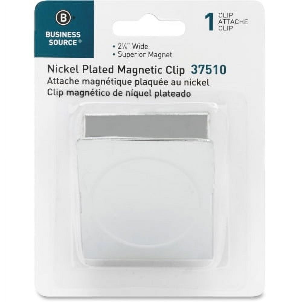 Business Source Nickel Plated Magnetic Clips 2.3" Length - 1Each - Chrome - Metal, Nickel Plated - image 1 of 5