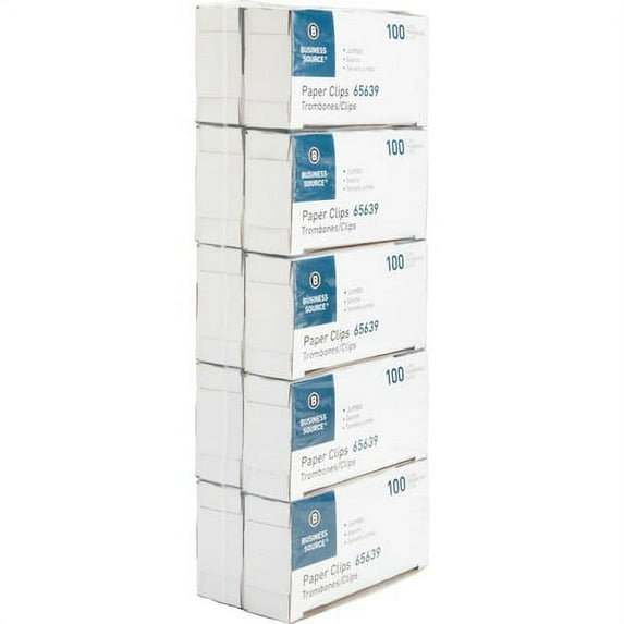 Business Source Paper Clips - Jumbo - 1000 / Pack - Silver - Steel | Bundle of 10 Packs