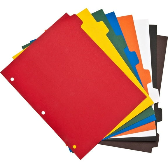 Business Source Plain Tab Color Polyethylene Index Dividers - Blank Tab(s) - 8 Tab(s)/Set - 8.5" Divider Width x 11" Divider Length - Letter - 3 Hole Punched - Red Polyethylene, Ye | Bundle of 5