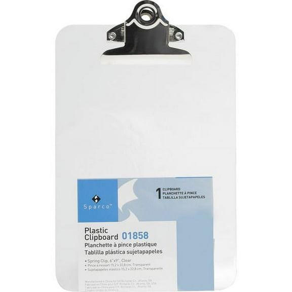 Business Source Plastic Clipboard - 6" x 9" - Spring Clip - Plastic - Clear - 1 Each | Bundle of 10 Each
