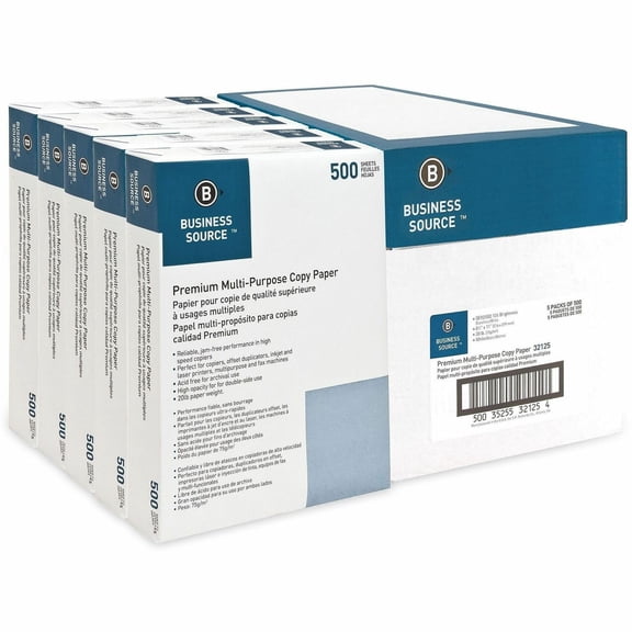Business Source, BSN32125, Premium Multipurpose Copy Paper, 2500 / Carton, White