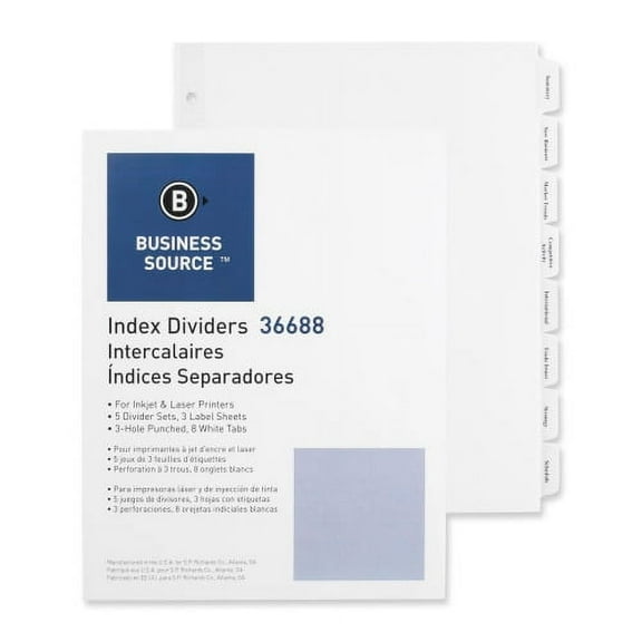 Business Source, BSN36688, Punched Tabbed Laser Index Dividers, 5 / Pack