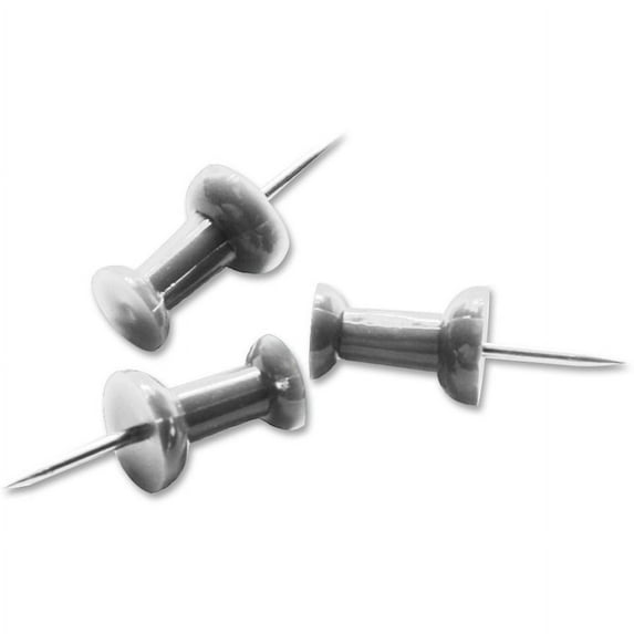 Business Source Pushpins - 0.25" Head - for Office, Bulletin Board, Corkboard - 100 / Box - Silver - Steel, Aluminum | Bundle of 5
