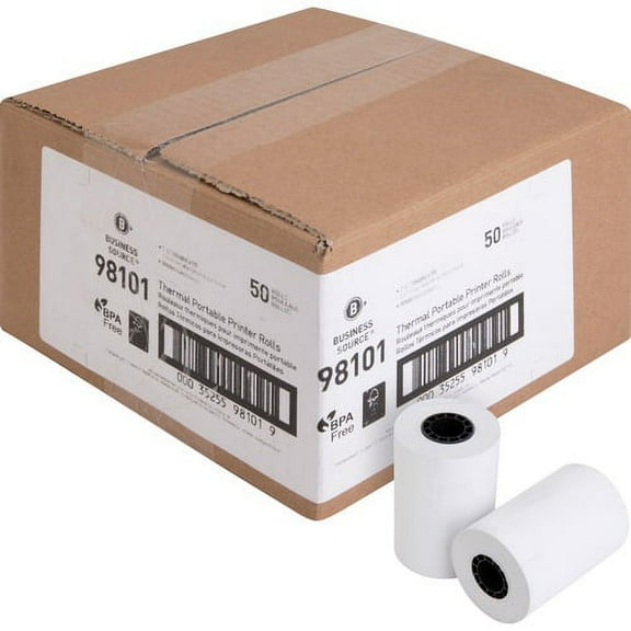Business Source Recycled+ Receipt Paper - White - 2 1/4" x 55 ft - 50 / Carton - BPA Free | Bundle of 10 Cartons