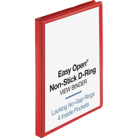 Business Source Red D-ring Binder 1" Binder Capacity - D-Ring Fastener(s) - 4 Pocket(s) - Polypropylene - Red - Non-stick, Labeling Area - 1 Each