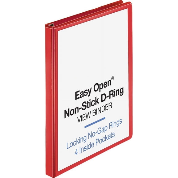 Business Source Red D-ring Binder - 1" Binder Capacity - D-Ring Fastener(s) - 4 Pocket(s) - Polypropylene - Red - Non-stick, Labeling Area - 1 Each | Bundle of 2 Each