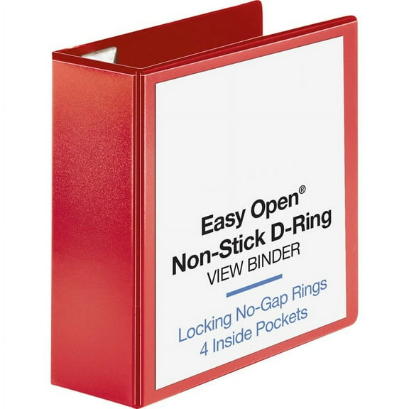 Business Source Red D-ring Binder - 4" Binder Capacity - D-Ring Fastener(s) - 4 Pocket(s) - Polypropylene - Red - Non-stick, Labeling Area - 1 Each | Bundle of 2 Each