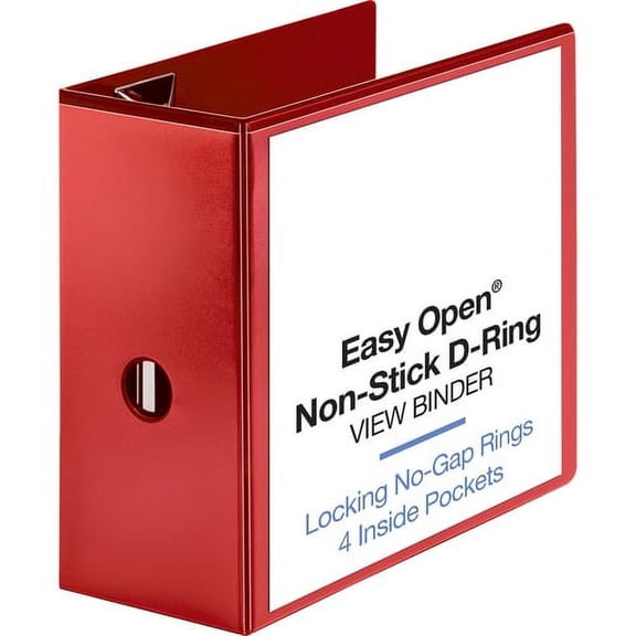 Business Source Red D-ring Binder - 5" Binder Capacity - Letter - 8 1/2" x 11" Sheet Size - D-Ring Fastener(s) - 4 Pocket(s) - Polypropylene - Red - Clear Overlay, Non-stick, I | Bundle of 10 Each