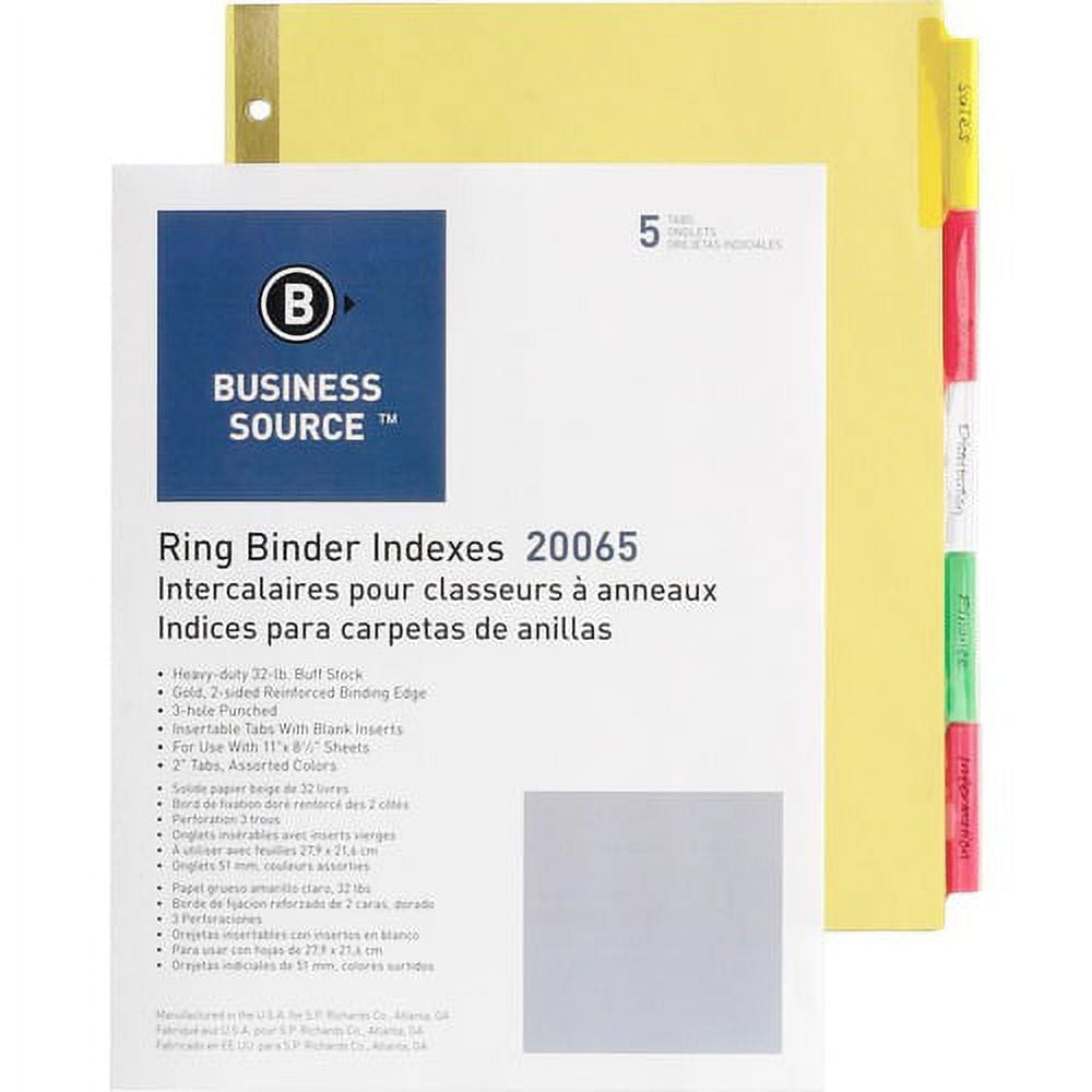 Business Source Reinforced Insertable Tab Indexes - 5 Tab(s)2" Tab Width - 8.5" Divider Width x 11" Divider Length - Letter - 3 Hole Punched - Buff Divider - Manila Tab(s) - 5 | Bundle of 10 Sets