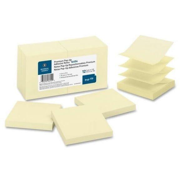 Business Source, BSN16454, Reposition Pop-up Adhesive Notes, 12 / Pack, Yellow