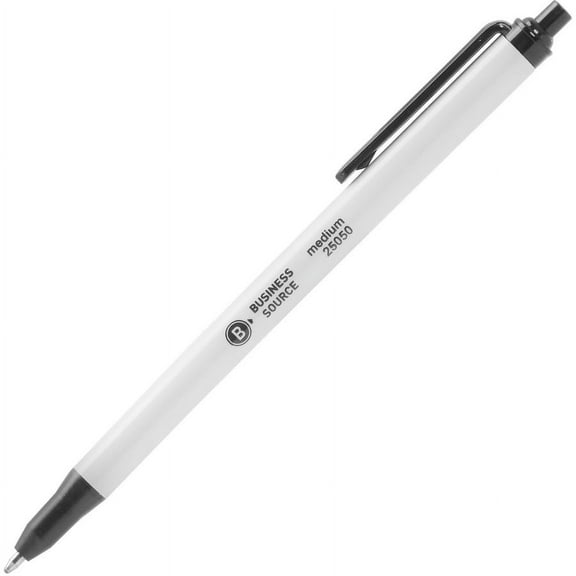 Business Source Retractable Ballpoint Pens - Medium Pen Point - Retractable - Black - Gray Barrel - 1 Dozen | Bundle of 2 Dozen