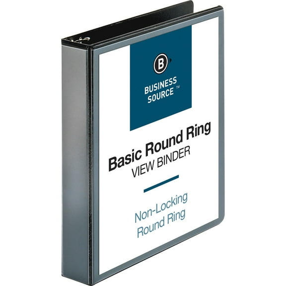 Business Source Round-ring View Binder - 1 1/2" Binder Capacity - Letter - 8 1/2" x 11" Sheet Size - 350 Sheet Capacity - Round Ring Fastener(s) - 2 Internal Pocket(s) - Polypropyl | Bundle of 5