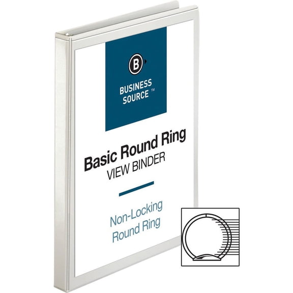 Business Source Round-ring View Binder - 1/2" Binder Capacity - Letter - 8 1/2" x 11" Sheet Size - 125 Sheet Capacity - Round Ring Fastener(s) - 2 Int | Bundle of 2 Each