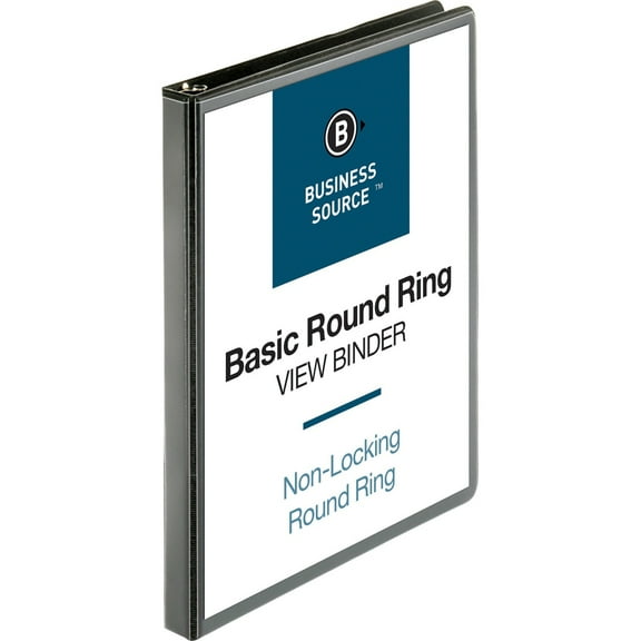 Business Source Round-ring View Binder - 1/2" Binder Capacity - Letter - 8 1/2" x 11" Sheet Size - 125 Sheet Capacity - Round Ring Fastener(s) - 2 Internal Pocket(s) - Polypropylen | Bundle of 5