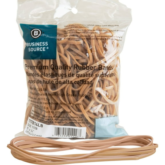 Business Source Rubber Bands - 7" Length - 125 mil Thickness - Stretchable - 1 / Bag - Natural | Bundle of 5