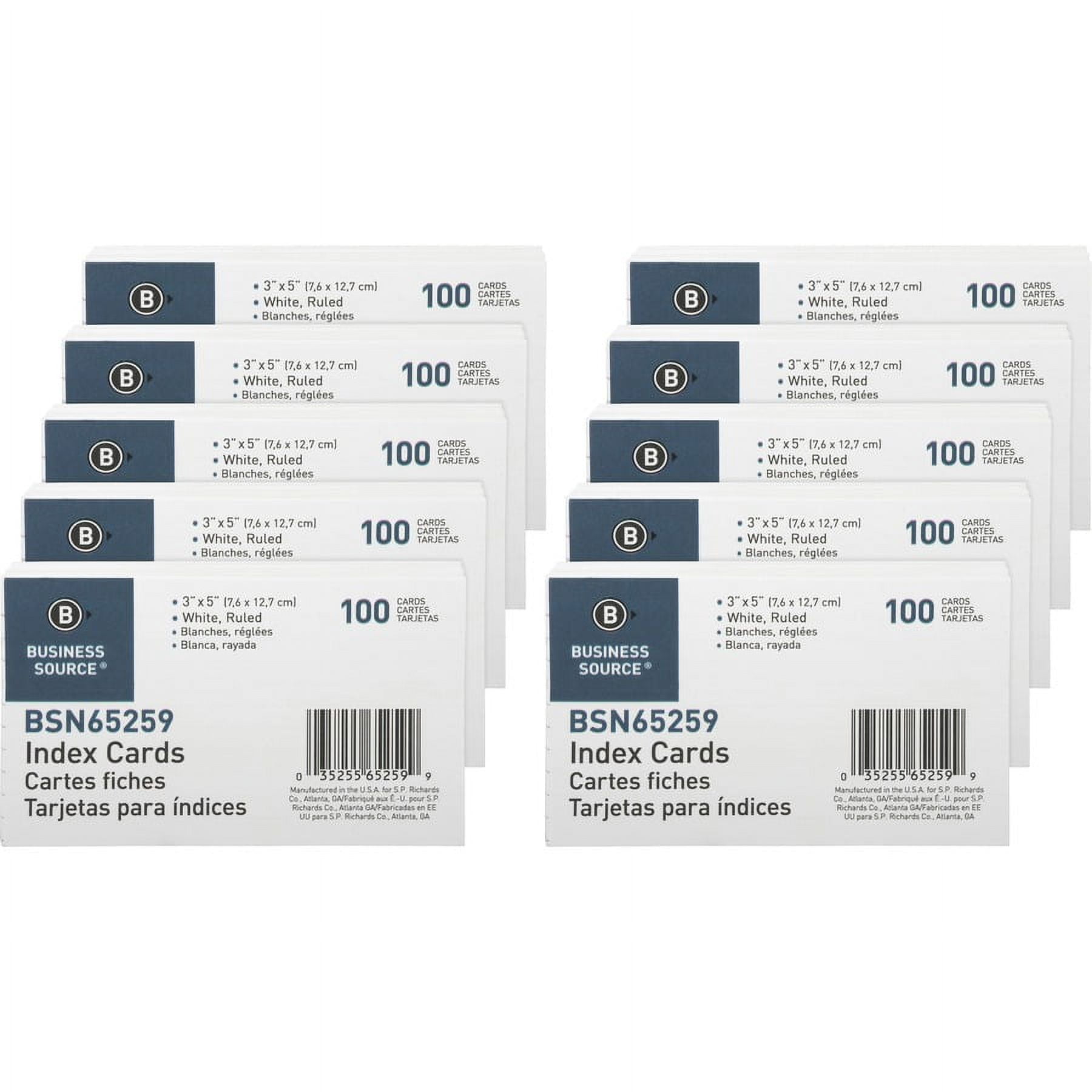 Business Source Ruled White Index Cards - Front Ruling Surface - Ruled - 72 lb Basis Weight - 3" x 5" - White Paper - 1000 / Box | Bundle of 2 Boxes