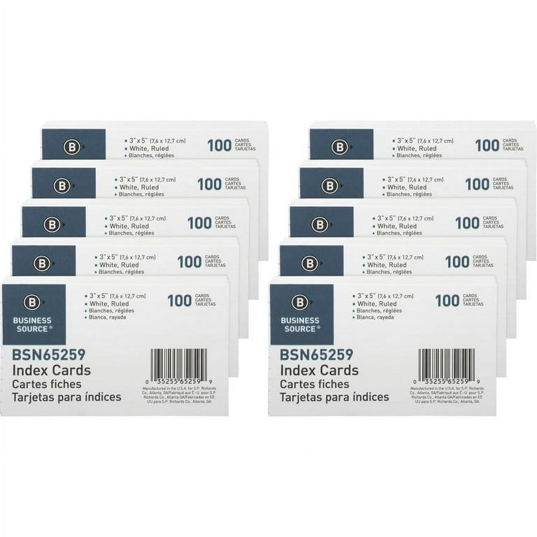 Business Source Ruled Index Cards - Front Ruling Surface - Ruled - 72 lb Basis Weight - 5 Business Source Ruled Index Cards - Front Ruling Surface - Ruled - 72 lb Basis Weight - 5