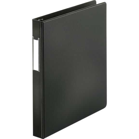 Business Source Slanted D-ring Binders - 1" Binder Capacity - 3 x D-Ring Fastener(s) - 2 Internal Pocket(s) - Chipboard, Polypropylene - Black - PVC-free, Non-stick, Spine Label, G | Bundle of 5